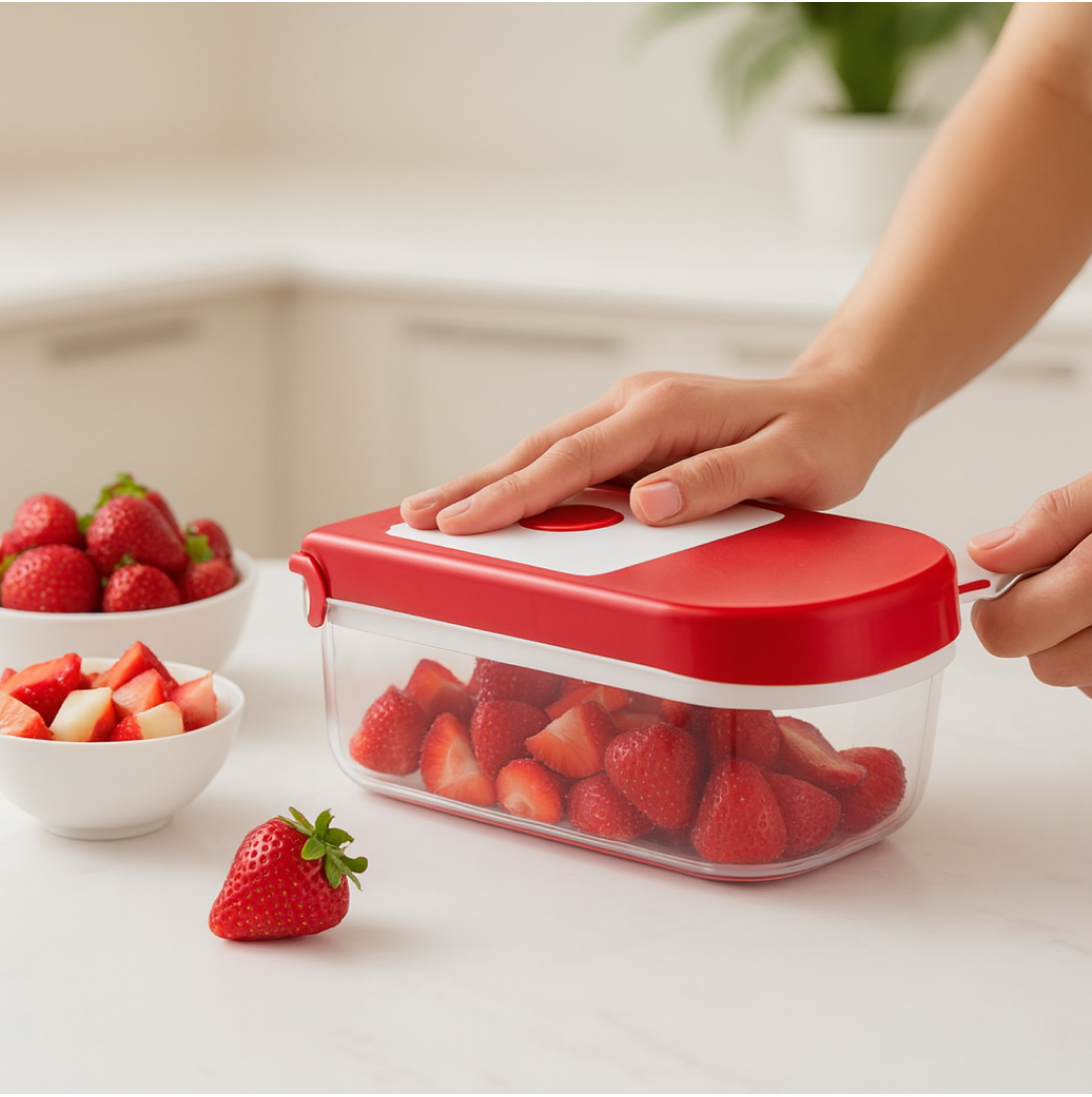 Ganesh Plastic Chopper Vegetable and Fruit Cutter, Red