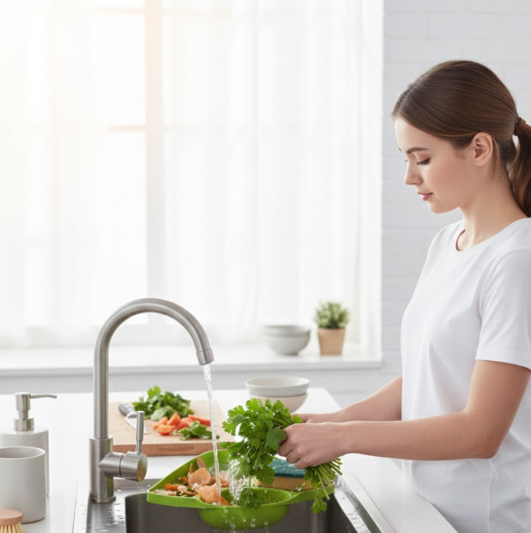 Corner Sink Strainer For Draining Kitchen Waste In Sinks And Wash Basins.