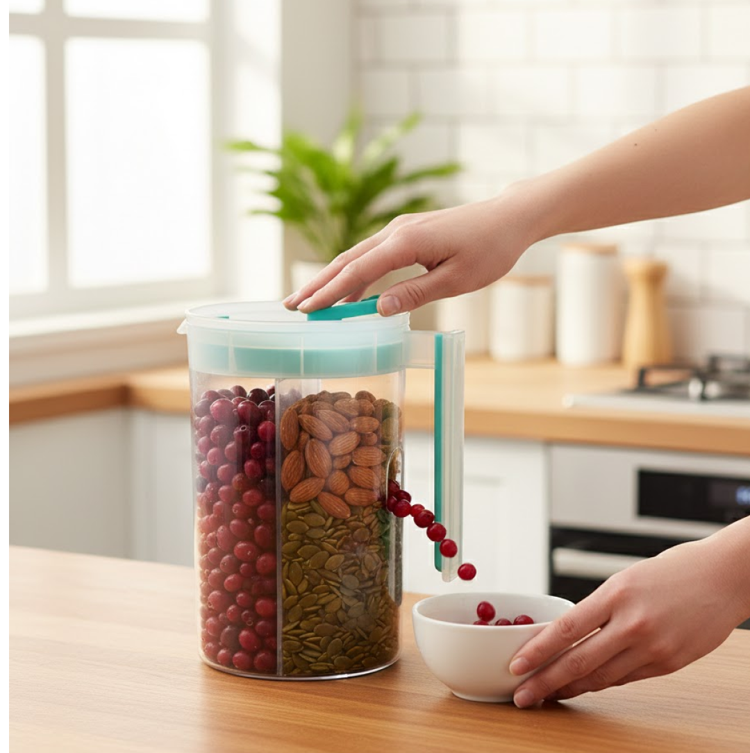 3 in 1 Transparent Air Tight Storage Dispenser Container (With Color Box)