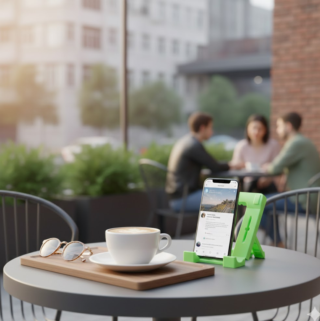 Mobile stand folded for easy carrying and storage