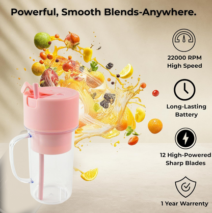 Portable Crusher Juicer With Handle & Straw, USB Rechargeable Multi Blades (420 ML)