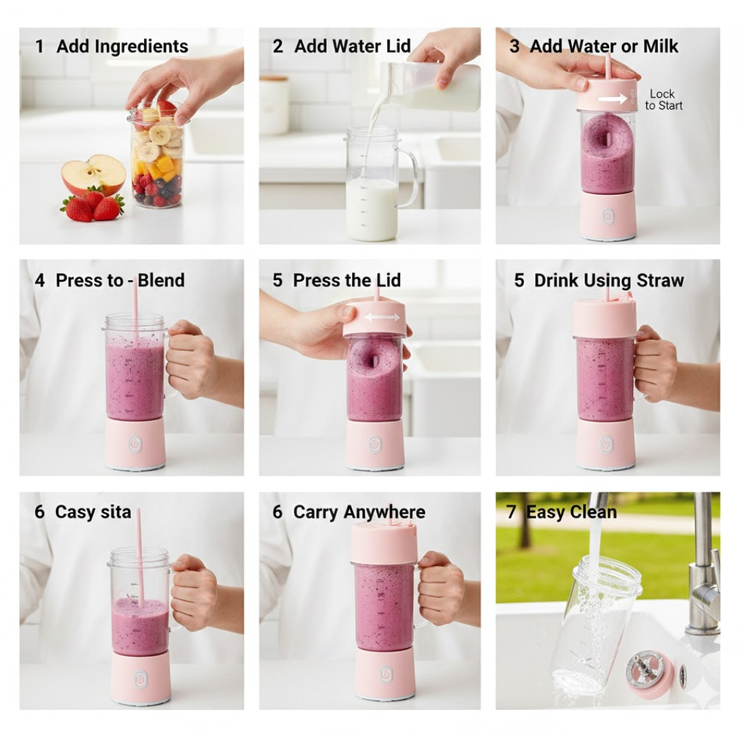 Portable Crusher Juicer With Handle & Straw, USB Rechargeable Multi Blades (420 ML)