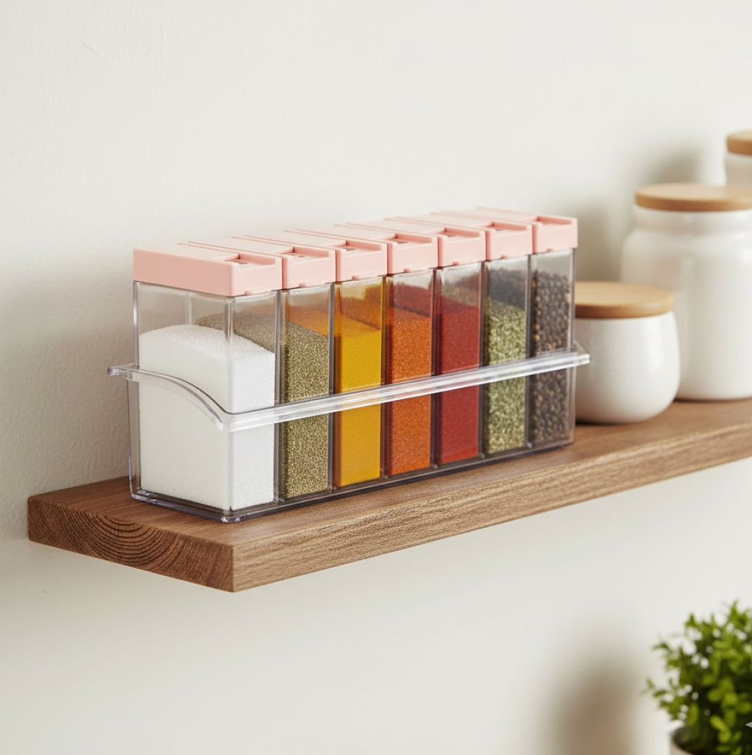 Plastic Spice Jars (6 pcs, 14x22x8cm, Multicolour)