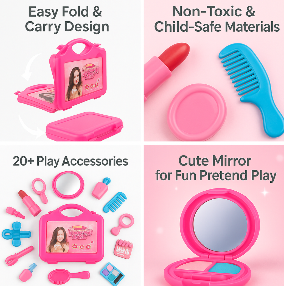 Beauty Make up Set for Kids Girls with Fold-able Suitcase (Multicolour)