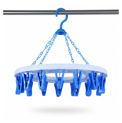 Plastic Round Cloth Drying Stand Hanger with 18 Clips (Multicolour)