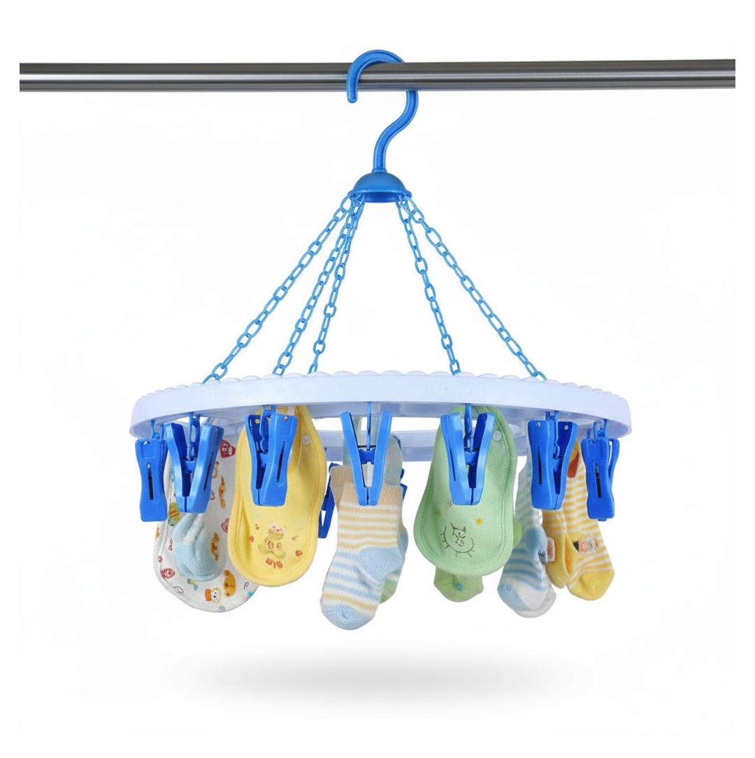 Plastic Round Cloth Drying Stand Hanger with 18 Clips (Multicolour)