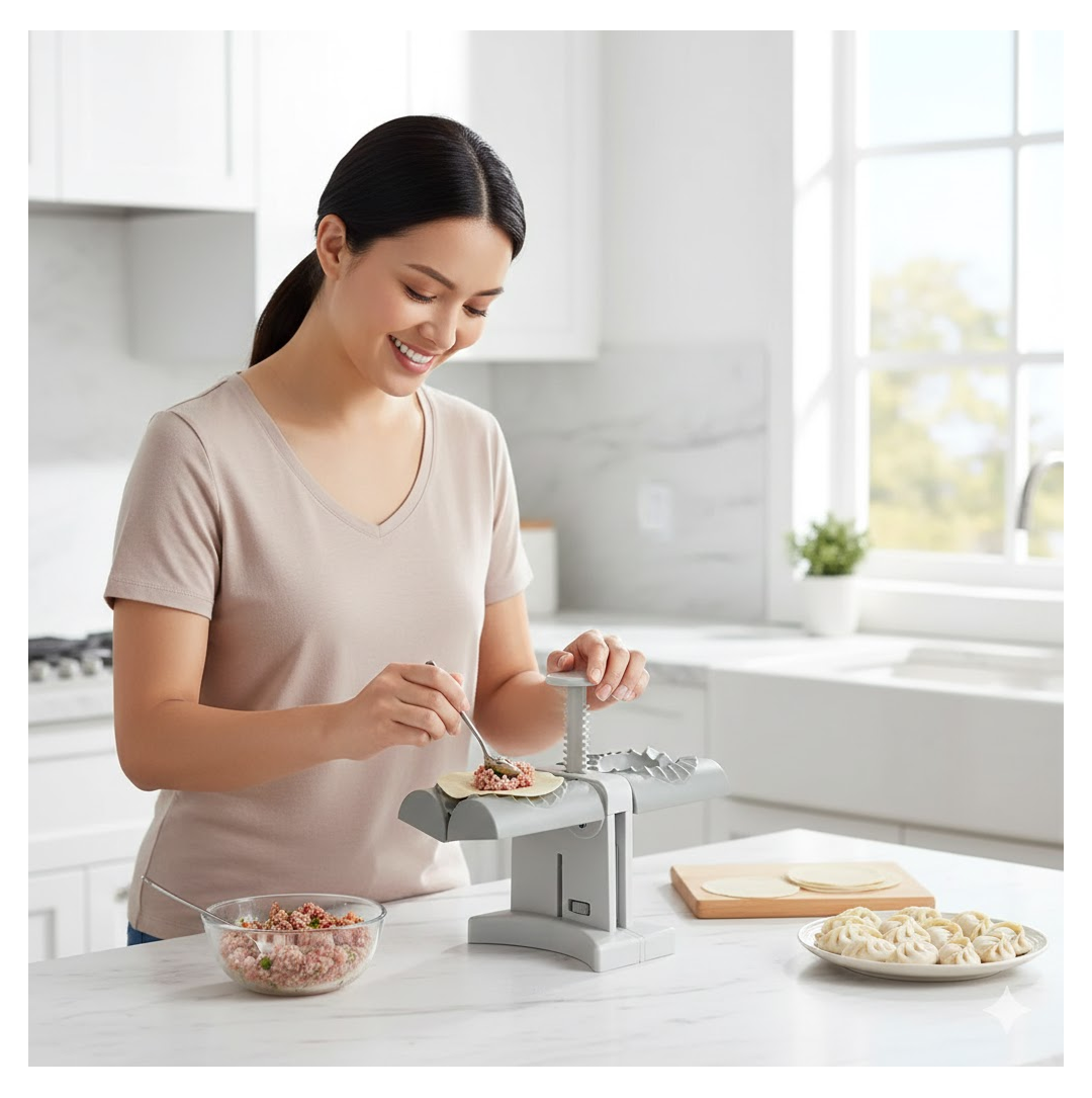 Double-Head Dumpling Maker Mold – Press Two Dumplings at Once (Brown Box)