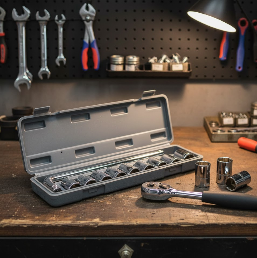 BoltForce wrench set with sockets on tray