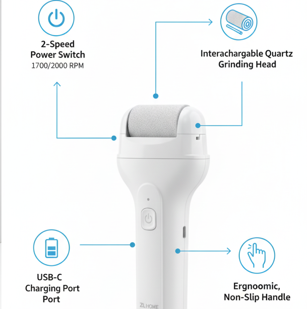 Portable Electric Foot File – Rechargeable Callus Remover & Pedicure Tool Smooth Feet