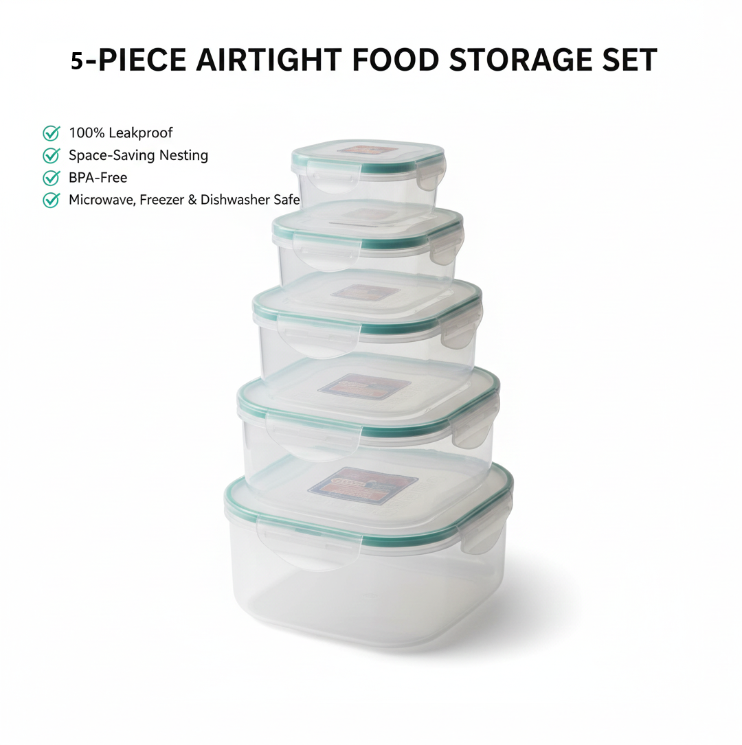 Kitchen Storage Containers Set – Fridge Organizer Lunch Boxes (5 Pcs)