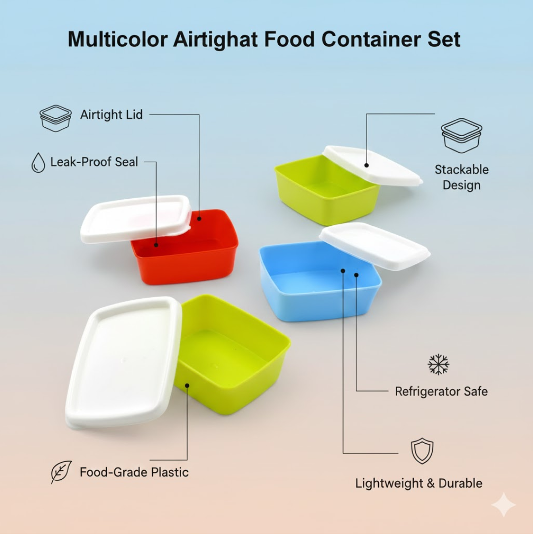 3-Piece Multicolor Airtight Container Set – Rectangular Food & Fridge Storage