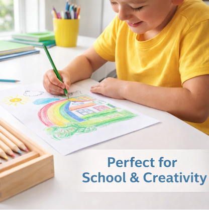 Colorful Wooden Pencil Set with Pencil box, Ruler, Sharpener (12 Pcs Set)