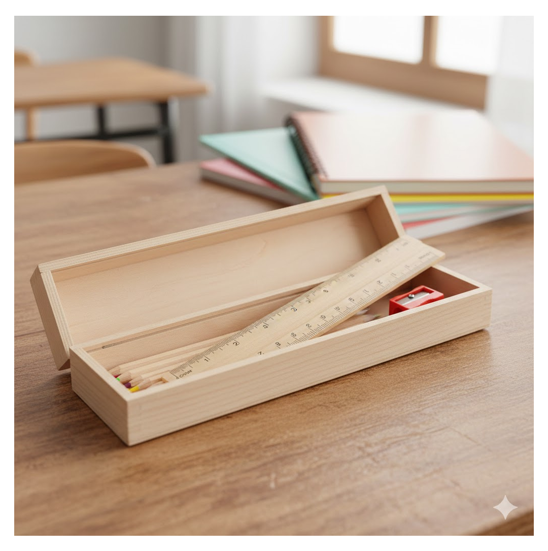 Colorful Wooden Pencil Set with Pencil box, Ruler, Sharpener (12 Pcs Set)