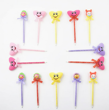 Cute Cartoon Shape & Heart Design Facy Writting Pen Attached Rattle | Ball Pen Smooth Writing For Wedding , Events & Multiuse Pen  Best Pen l Use for Kids (12 Pcs Set Mix Design & Color)