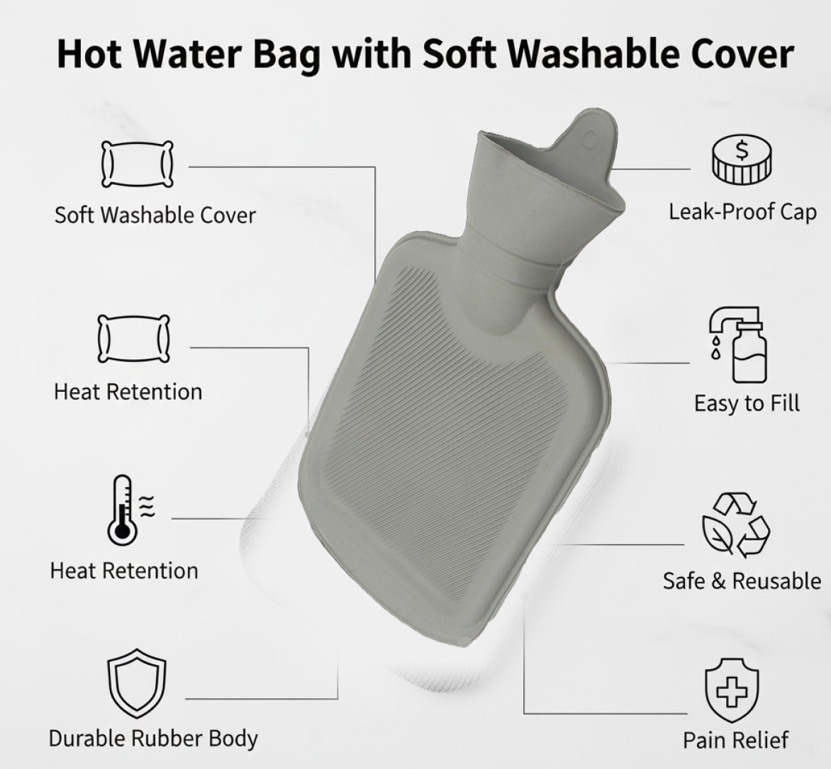 Hot Water Bag with Cover for Pain Relief & Cramps, Leak-Proof Therapy Bottle (1 Pc)