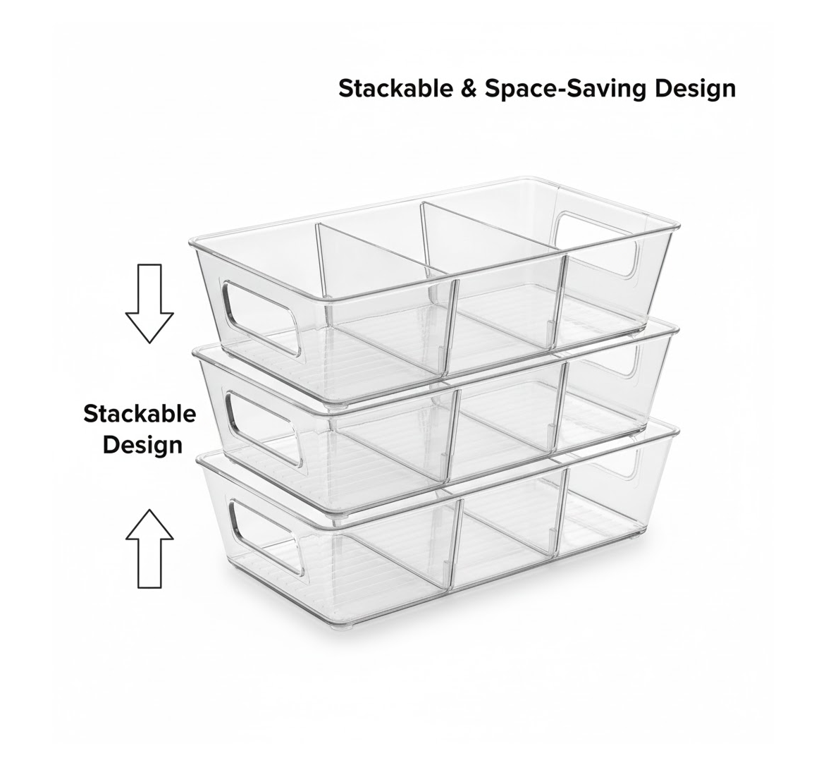 Top view of plastic fridge organizer bin