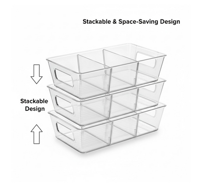 Top view of plastic fridge organizer bin