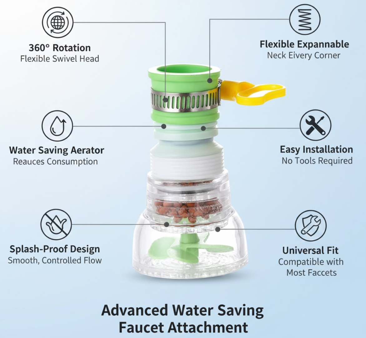 Diagram of adjustable water faucet valve showing flexible hose.