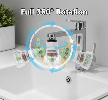 Close-up diagram of water-saving faucet sprayer with fine filter holes.