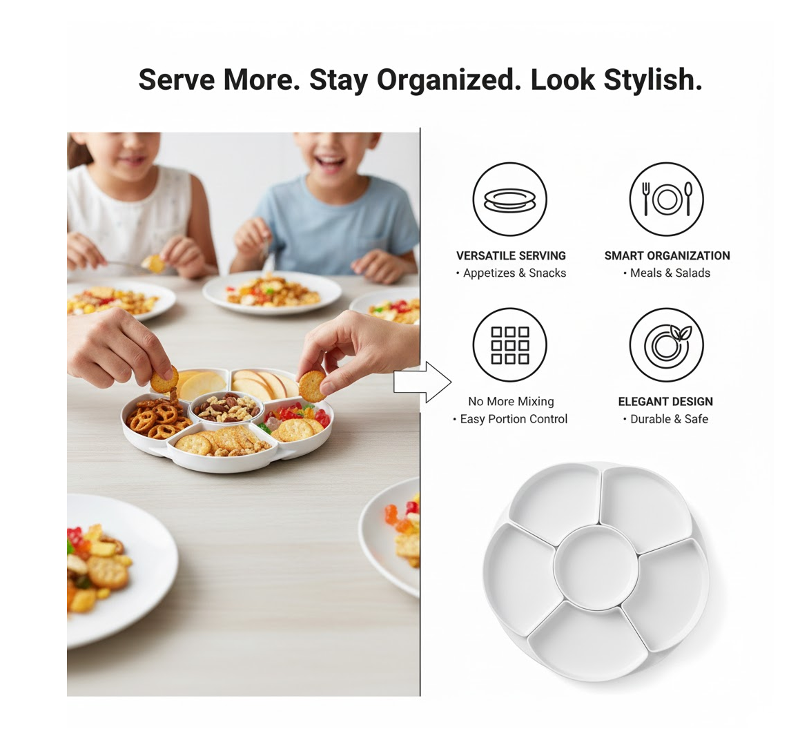 Large Compartment Box | Creative Divided Food Fruit Plate