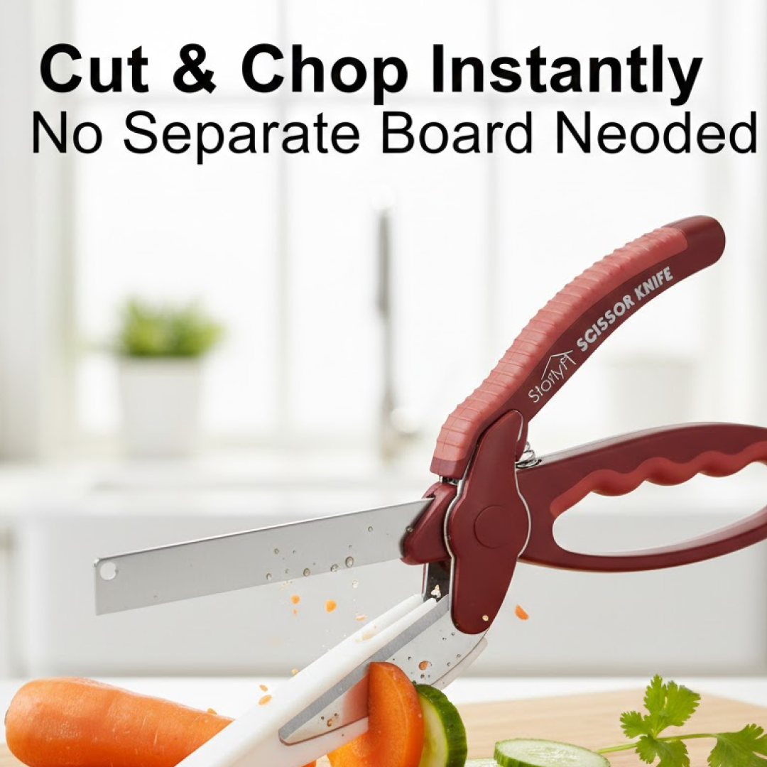 2-in-1 Kitchen Scissor – Spring Locking Knife & Chopping Board (1 Pc)