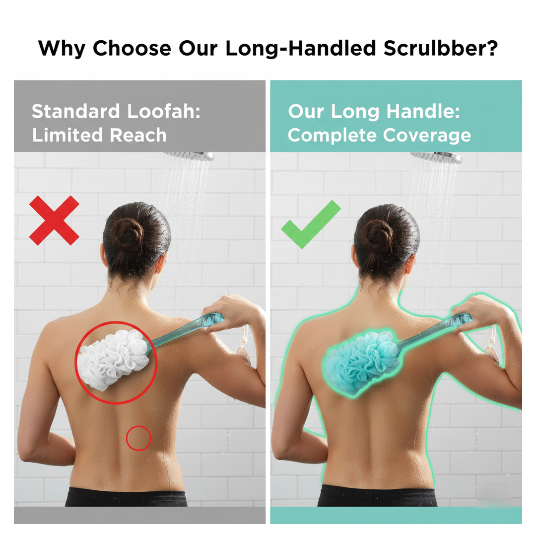 Loofah Back Scrubber with Long Handle, Soft Nylon Mesh Bath Brush (45 Cm)