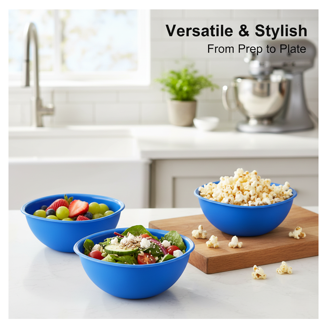 BPA Free Plastic Bowl Set for Cereal Salad Rice Soup Pasta Snack  3 Pc