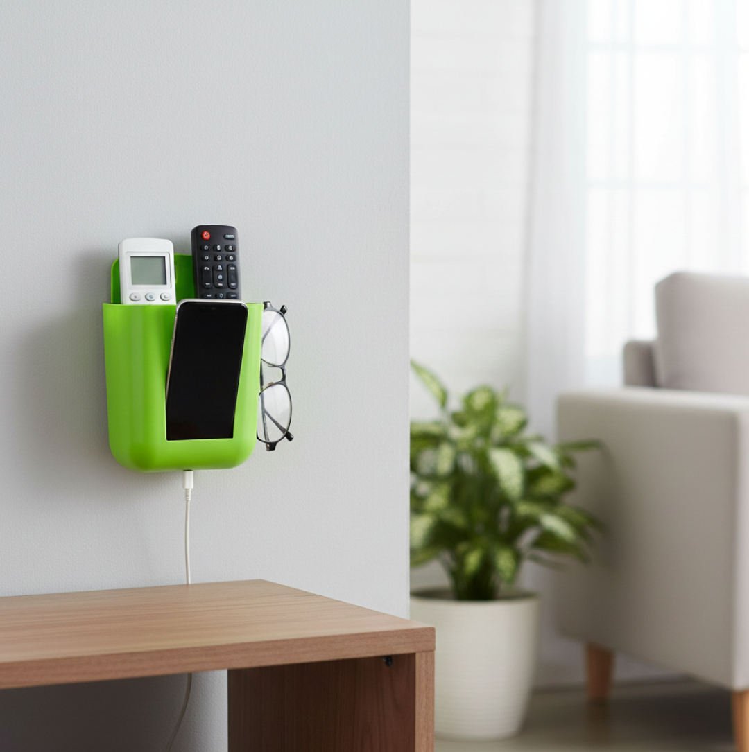 2-Section Multipurpose Wall Holder – Mobile, Remote & Makeup Brush Storage (1 Pc)