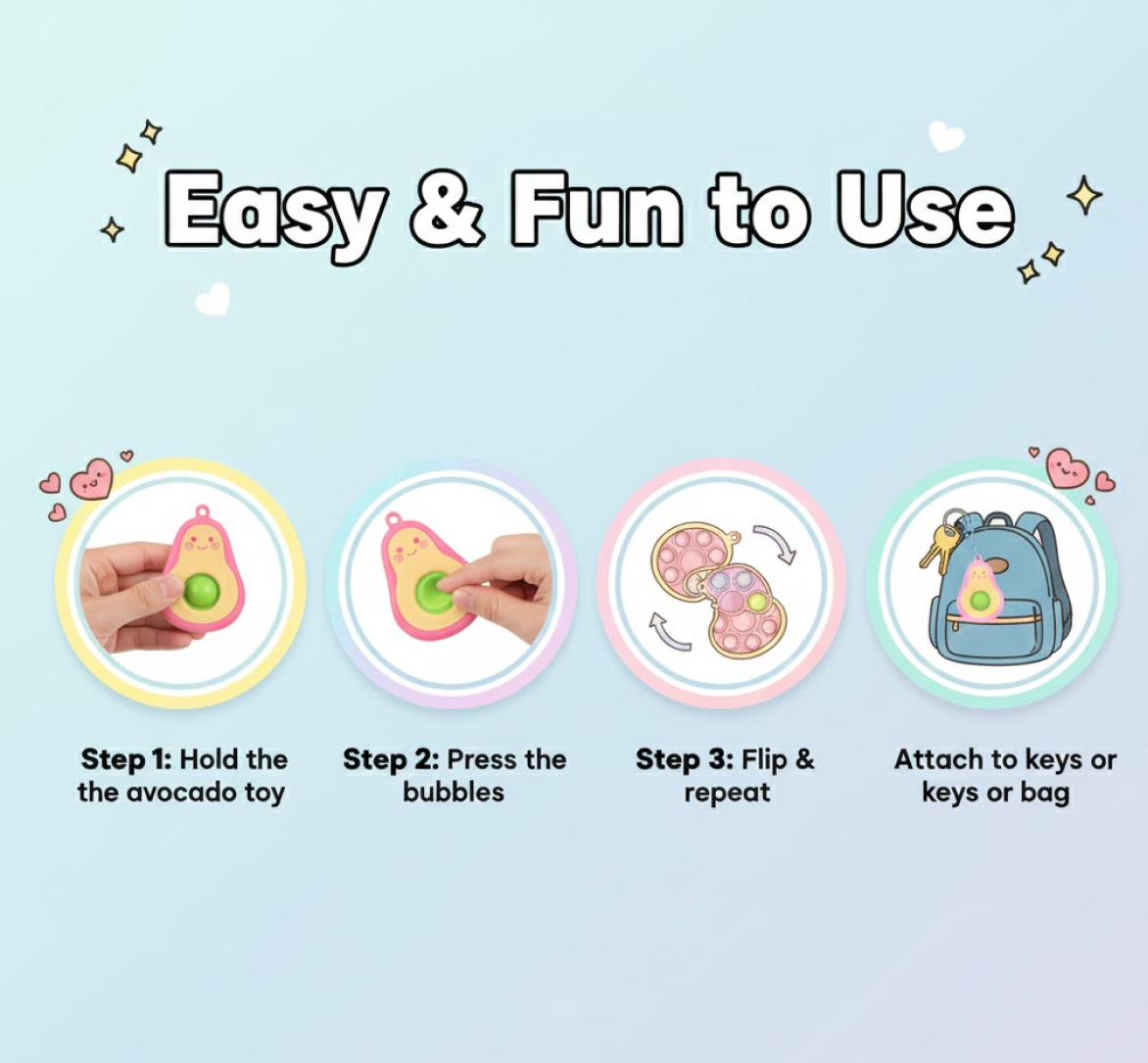 Cute Avocado-Shaped Mini Push Pop Keychain Toy with Strap (1 Pc)