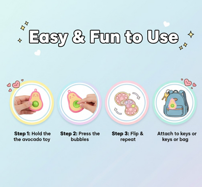Cute Avocado-Shaped Mini Push Pop Keychain Toy with Strap (1 Pc)