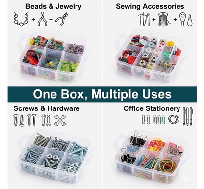 3-Tier Transparent Craft Storage Box with 18 Adjustable Compartments