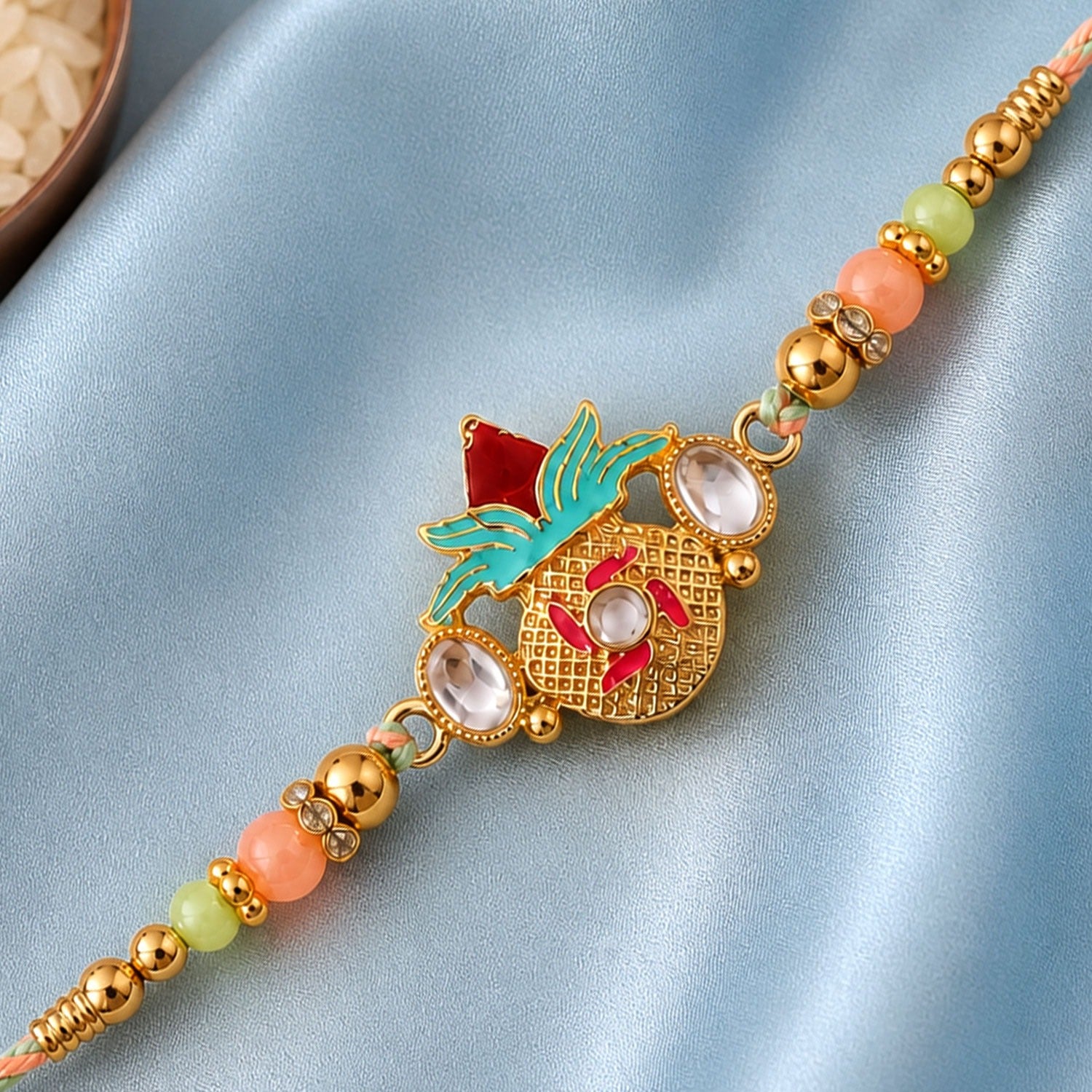 Kalash Kundan Rakhi, Traditional Beaded Festival Gift for Brothers