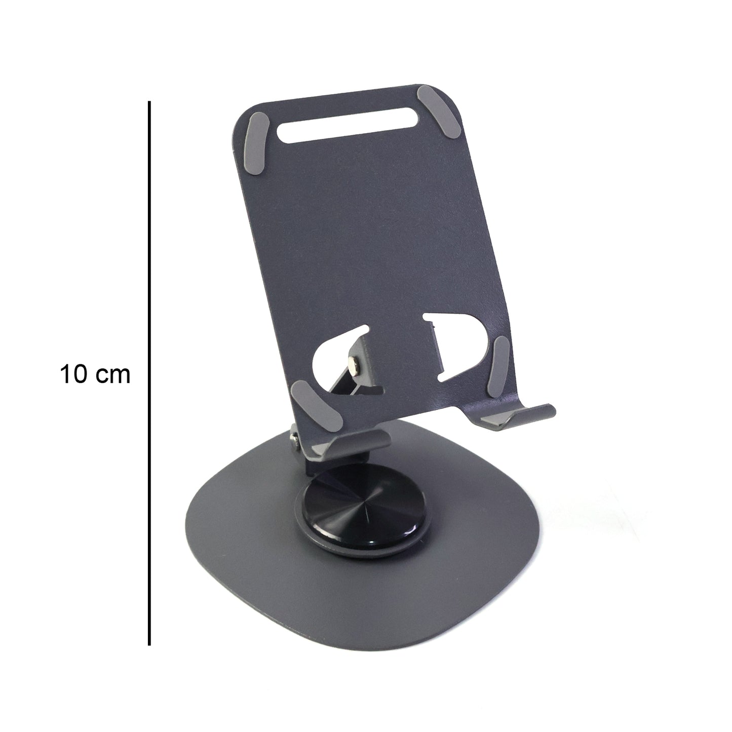 Foldable metal mobile stand holding tablet at angle