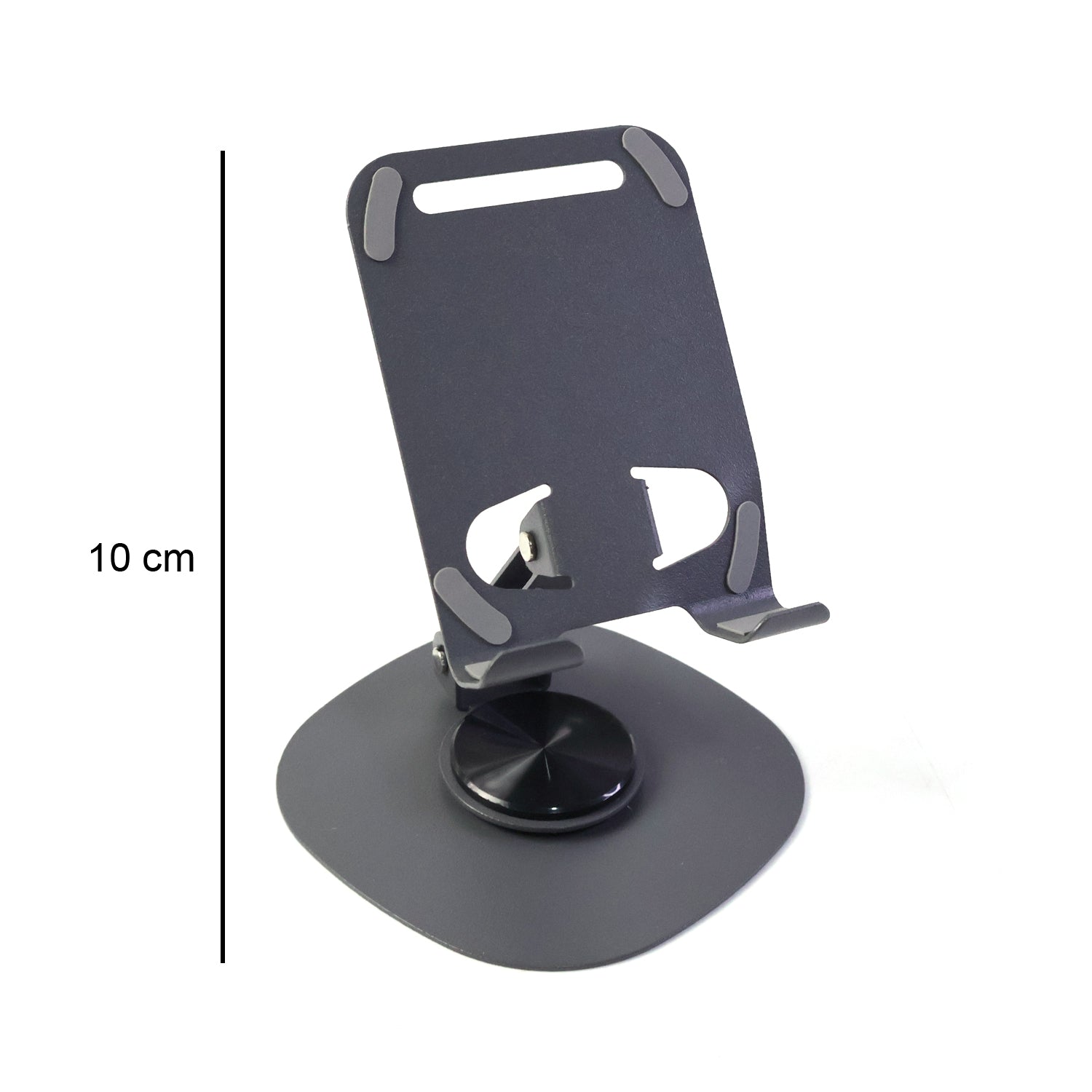 Foldable metal mobile stand holding tablet at angle