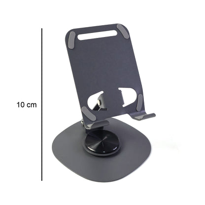 Foldable metal mobile stand holding tablet at angle