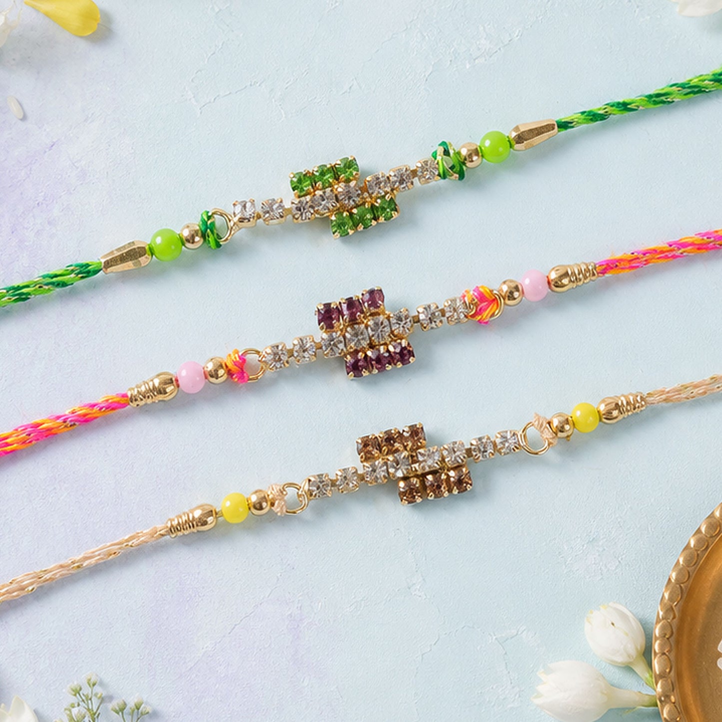 Small Square Stone Rakhi for Raksha Bandhan Gifting (Pack of 6)