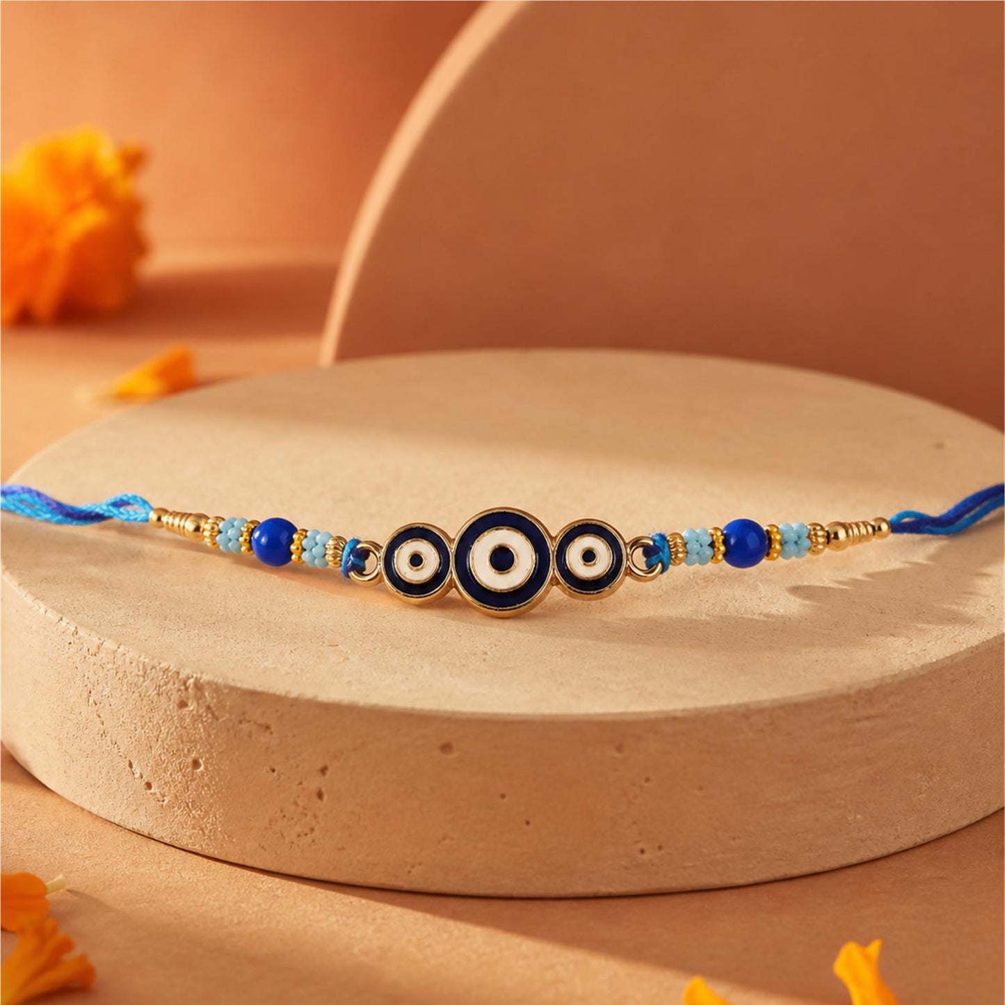 Designer Triple Nazar Evil Eye Enamel Bead Traditional Rakhi