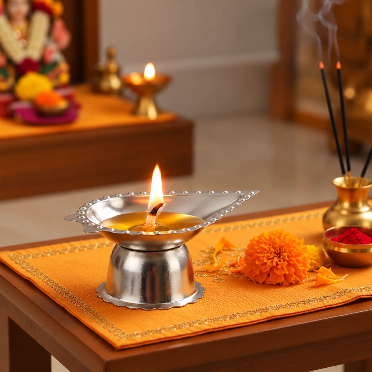 Stainless Steel Diamond Design Agarbatti & Diya Stand – Durable & Elegant — 21047_ss_diamond_diya_stand_1pc showcase image