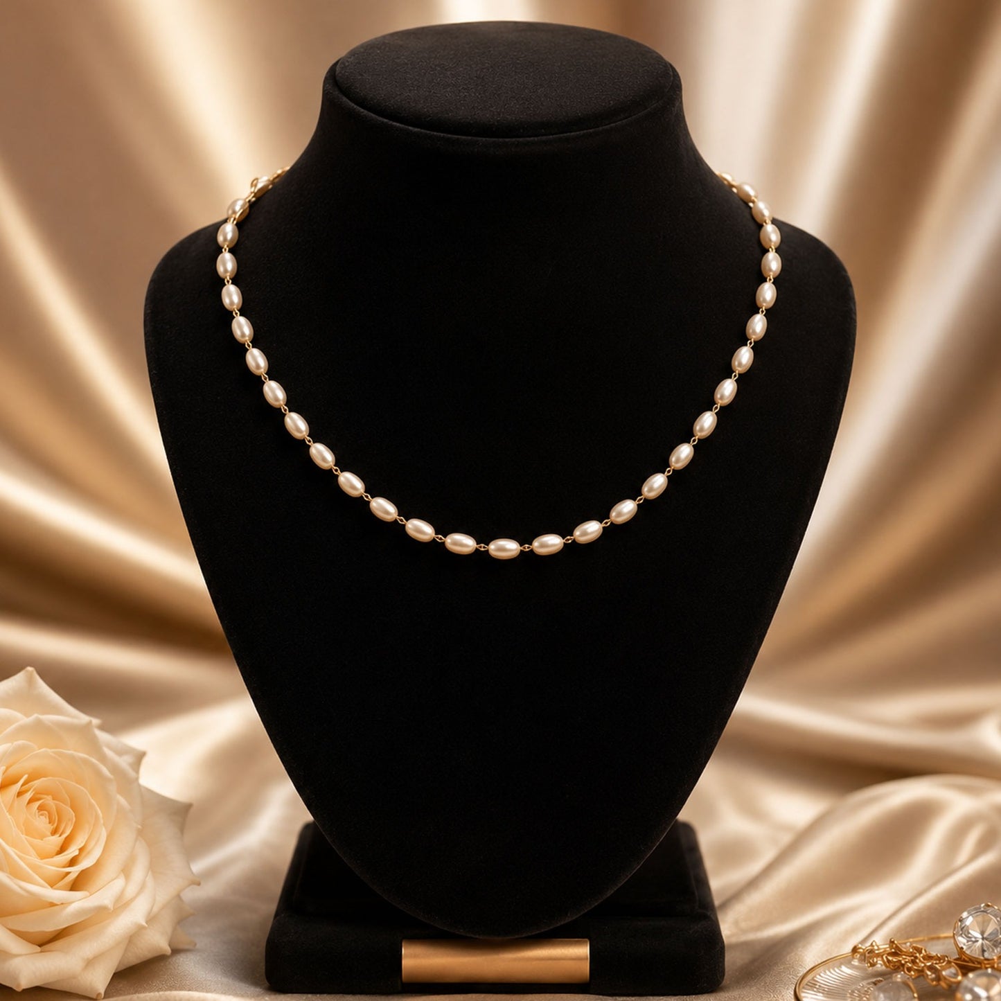 Elegant Pearl Necklace – Classic Single-Line Gold Chain Accent