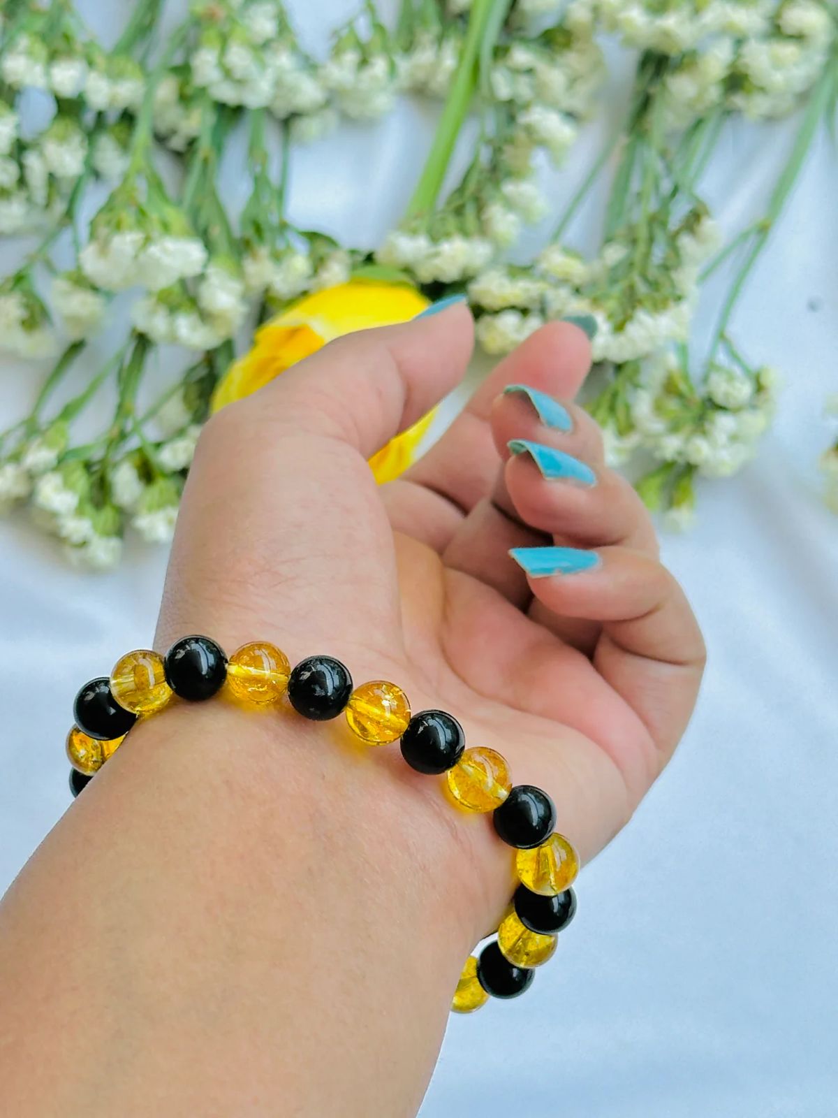 Black Obsidian With Yellow Citrine Bracelet Bracelet Crystal Stone