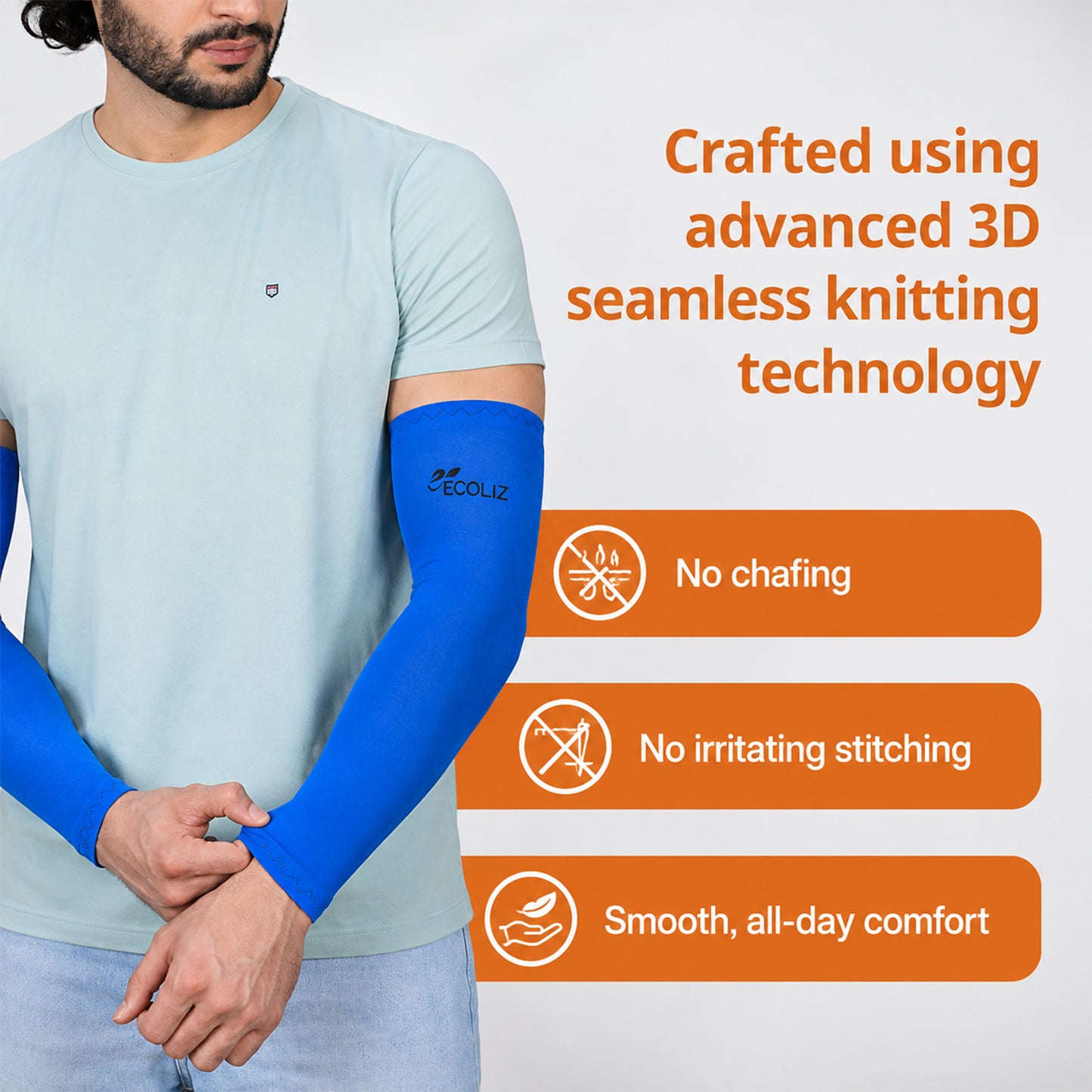 Seamless stretch arm sleeves for comfort