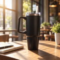 Large Capacity Travel Mug – 890 ML Insulated Black Tumbler
