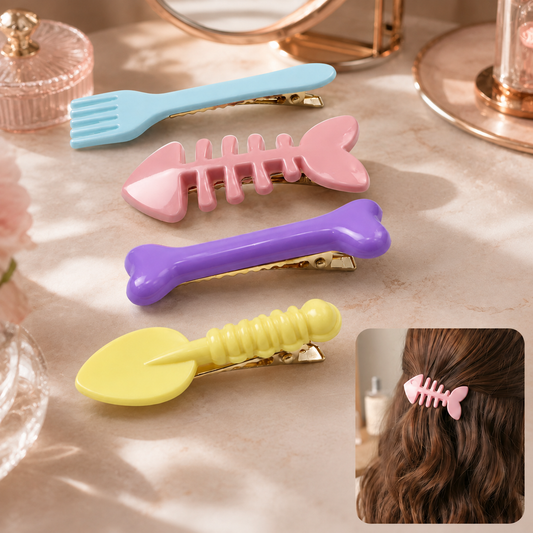 Cartoon Hair Clips – Playful & Secure 4-Pc Hair Accessories