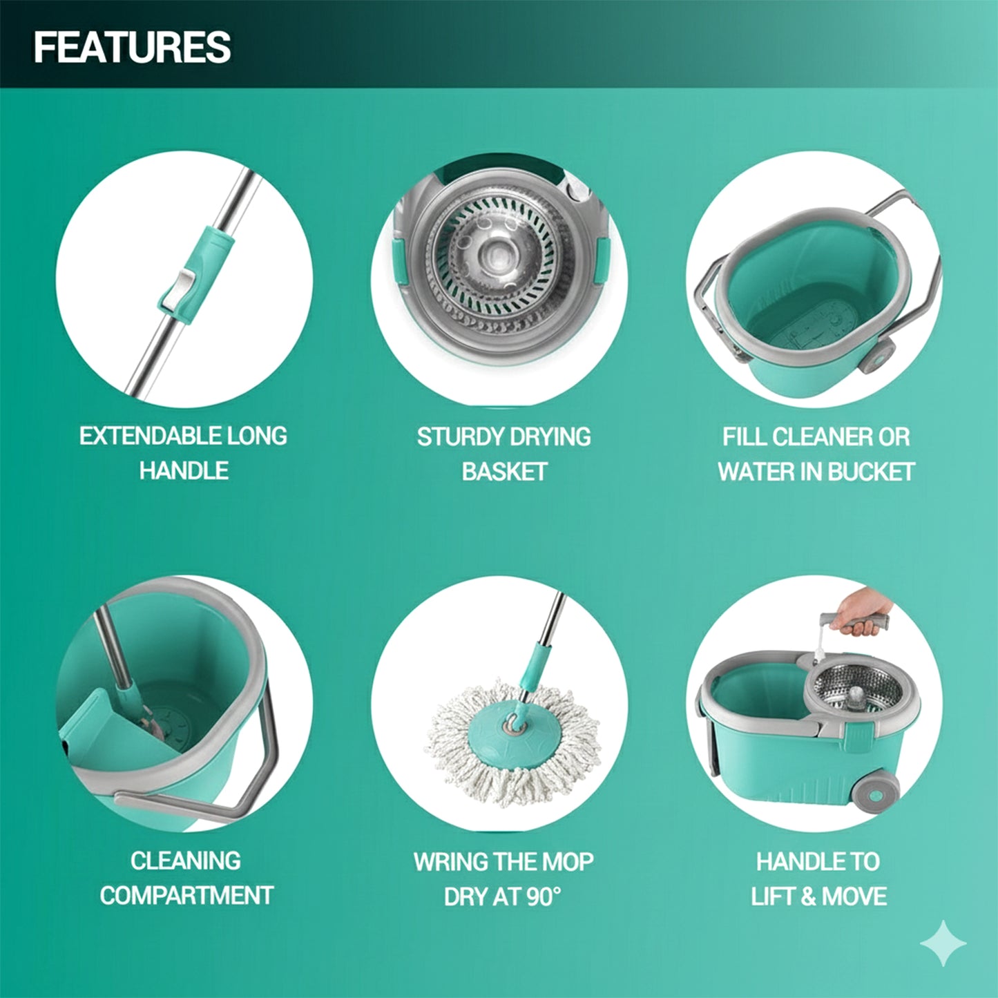 Steel Jari Bucket Mop Set with Microfiber Spin Mop (1 Set)