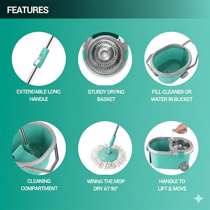 Steel Jari Bucket Mop Set with Microfiber Spin Mop (1 Set)