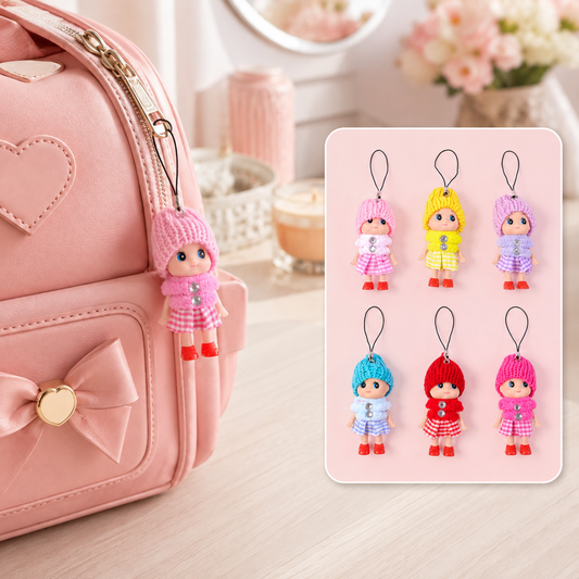 Mini Doll Hanging Keychain Set – 6 Cute Colorful Charms