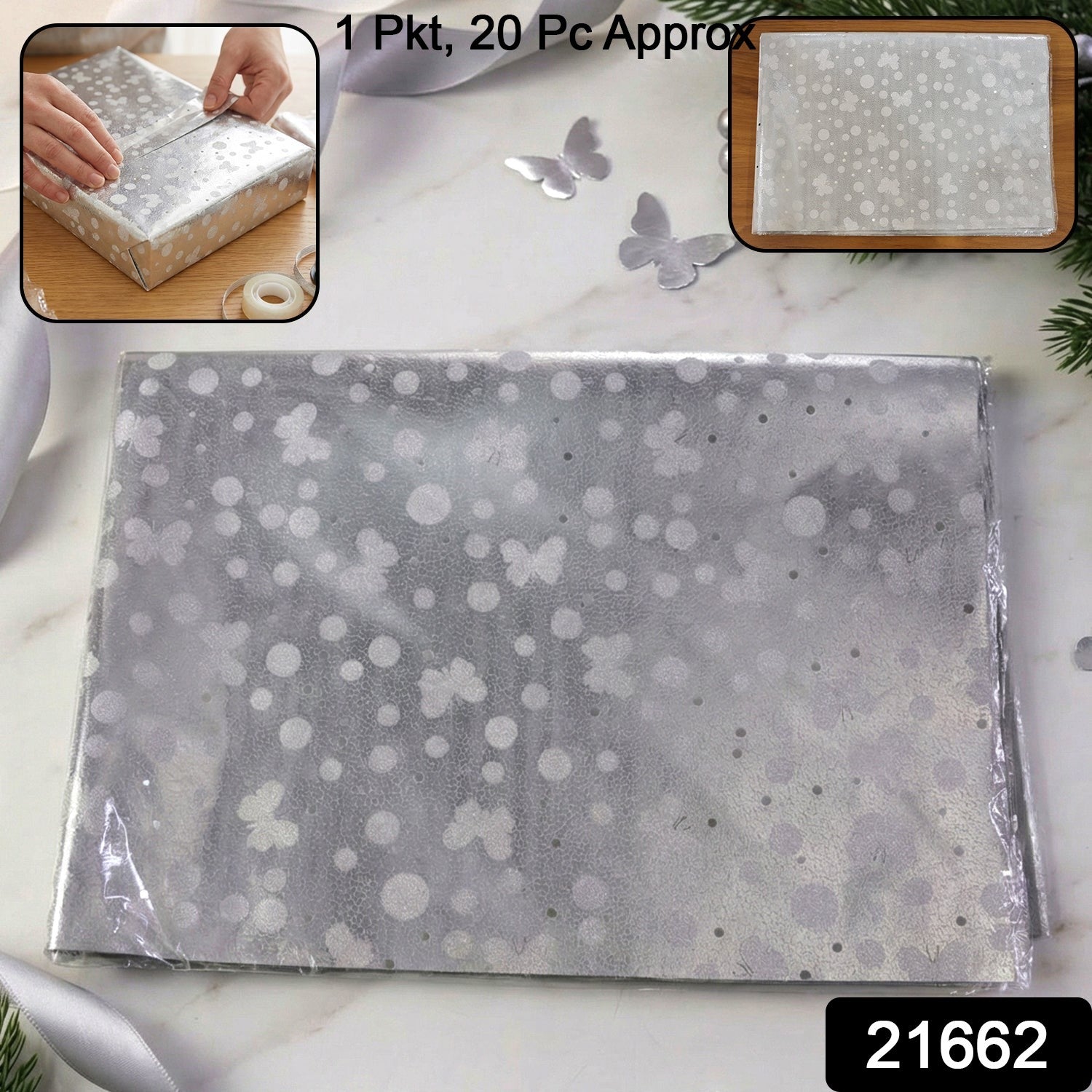 Decorative Silver Gift Wrapping Paper Sheets (1 pkt /  Approx 20 Pcs / Mix Color)