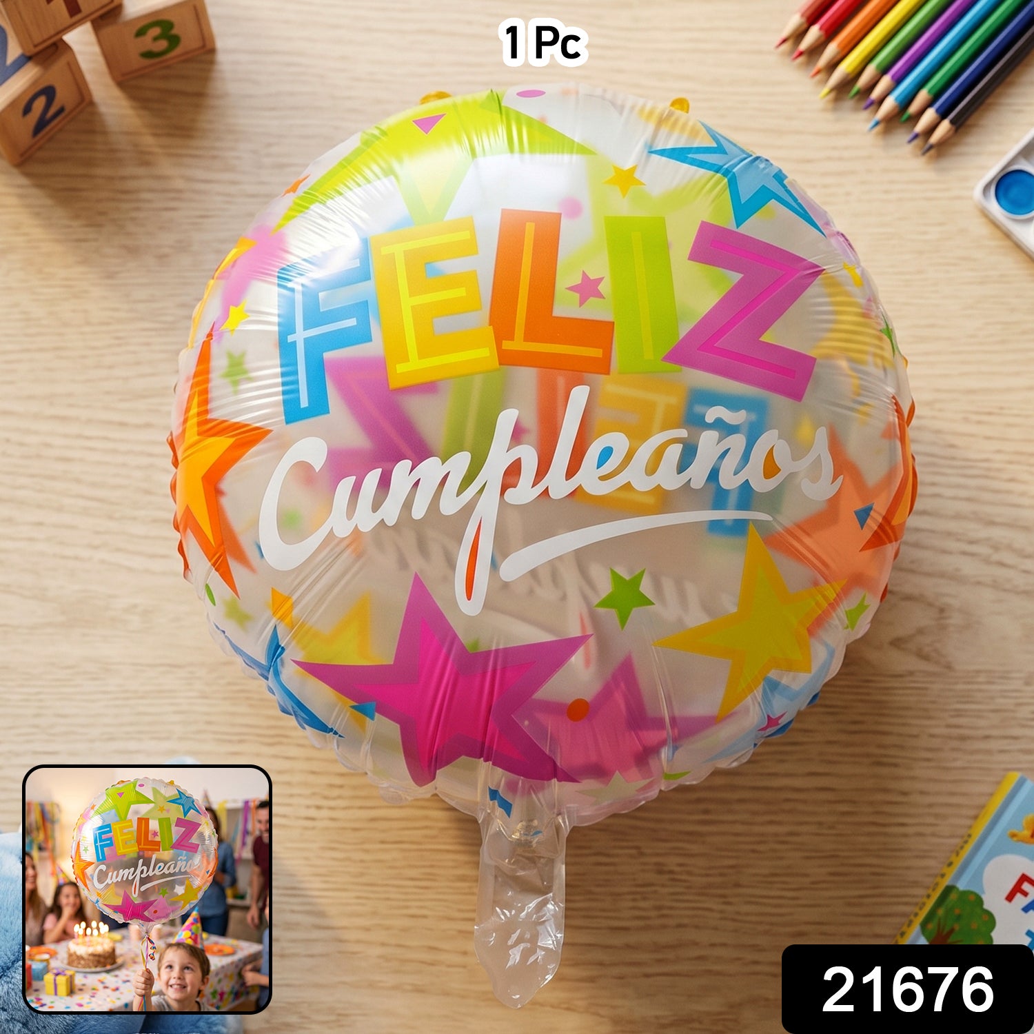 Round foil birthday balloon bright
