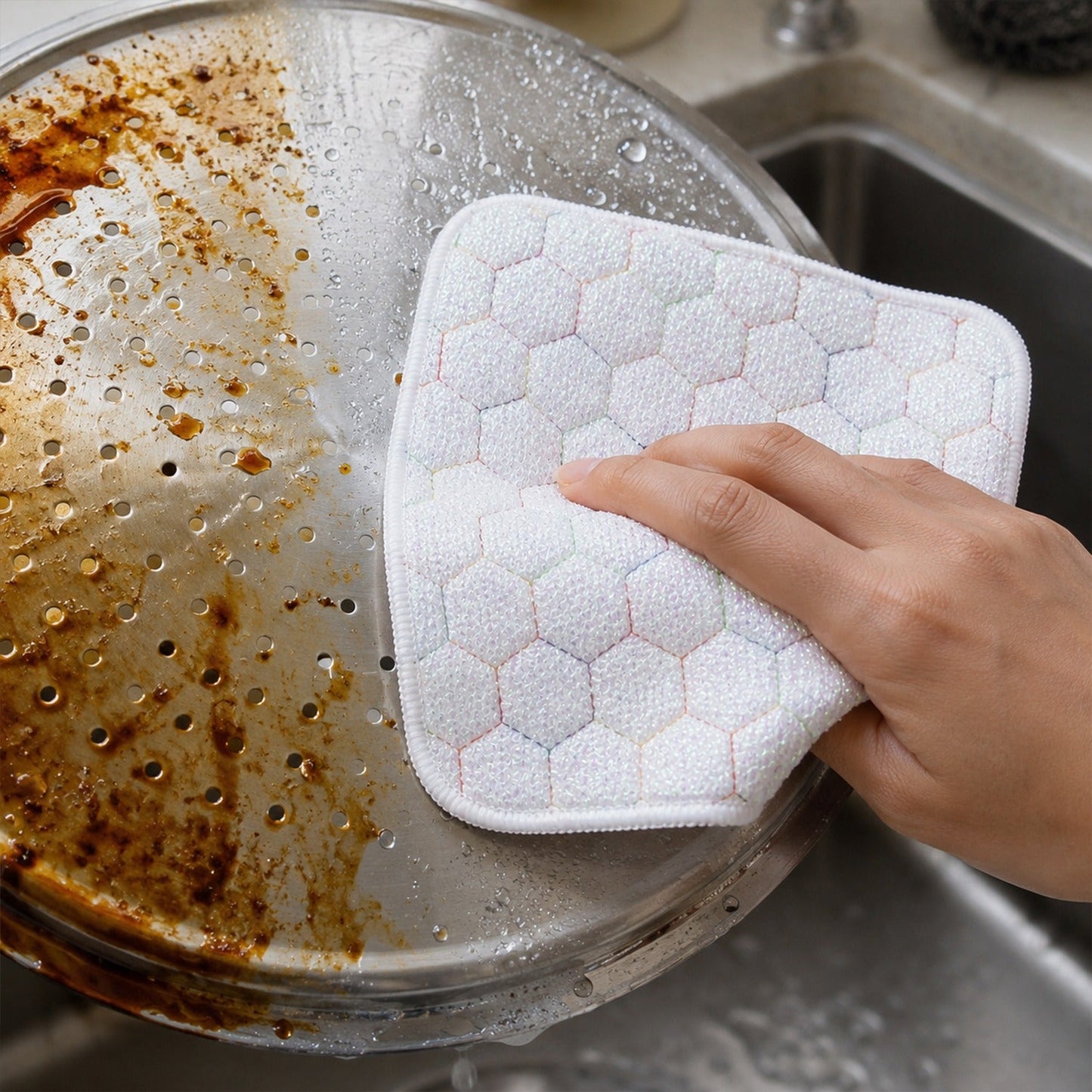 Dish Washing Scrub Pad Heavy Duty Kitchen Scrubber for Utensils Pots 18x18cm (1 Pc)
