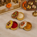 Mix Design Decorative Kankavati with Lid for Kumkum and Pooja Essentials (1 Pc)
